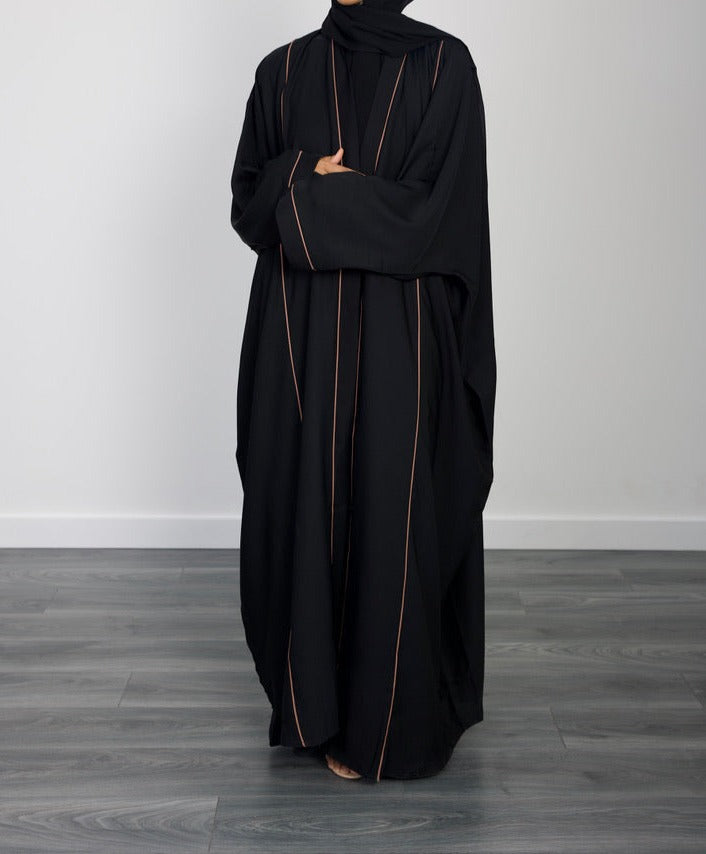 Layla Black and Brown Wrap Abaya - HAWAA Clothing UK