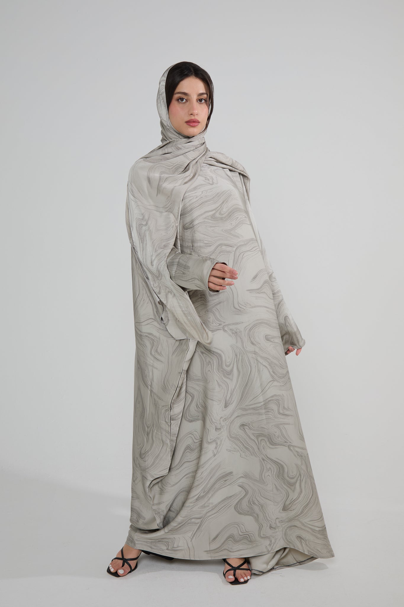 Dove Marble Butterfly Abaya