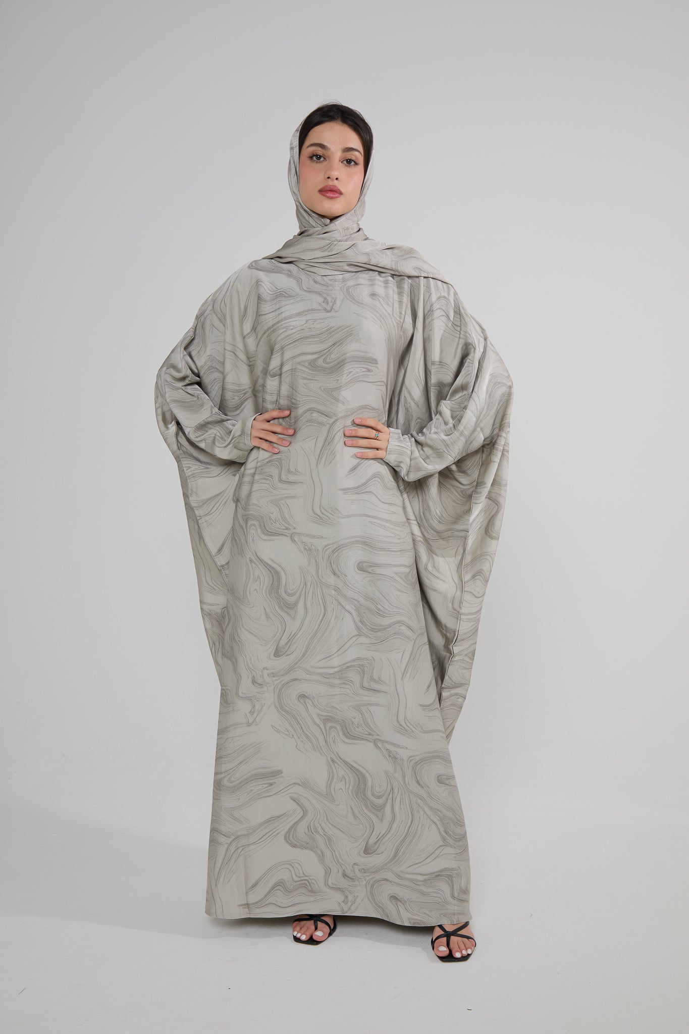 Dove Marble Butterfly Abaya