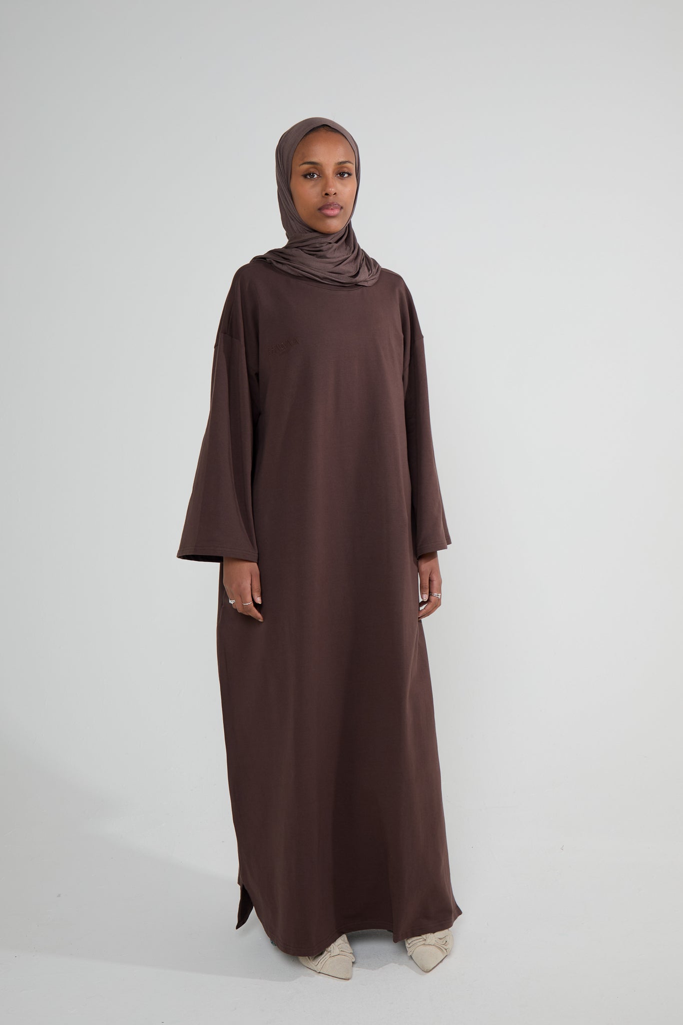 Brown Oversized Cotton Tee Abaya