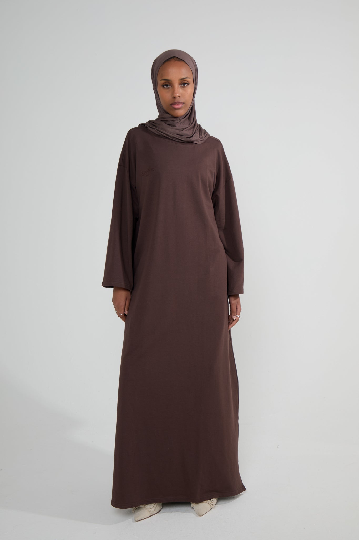 Brown Oversized Cotton Tee Abaya