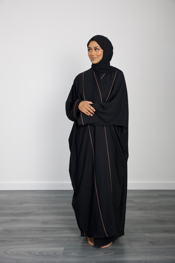 Layla Black and Brown Wrap Abaya - HAWAA Clothing UK
