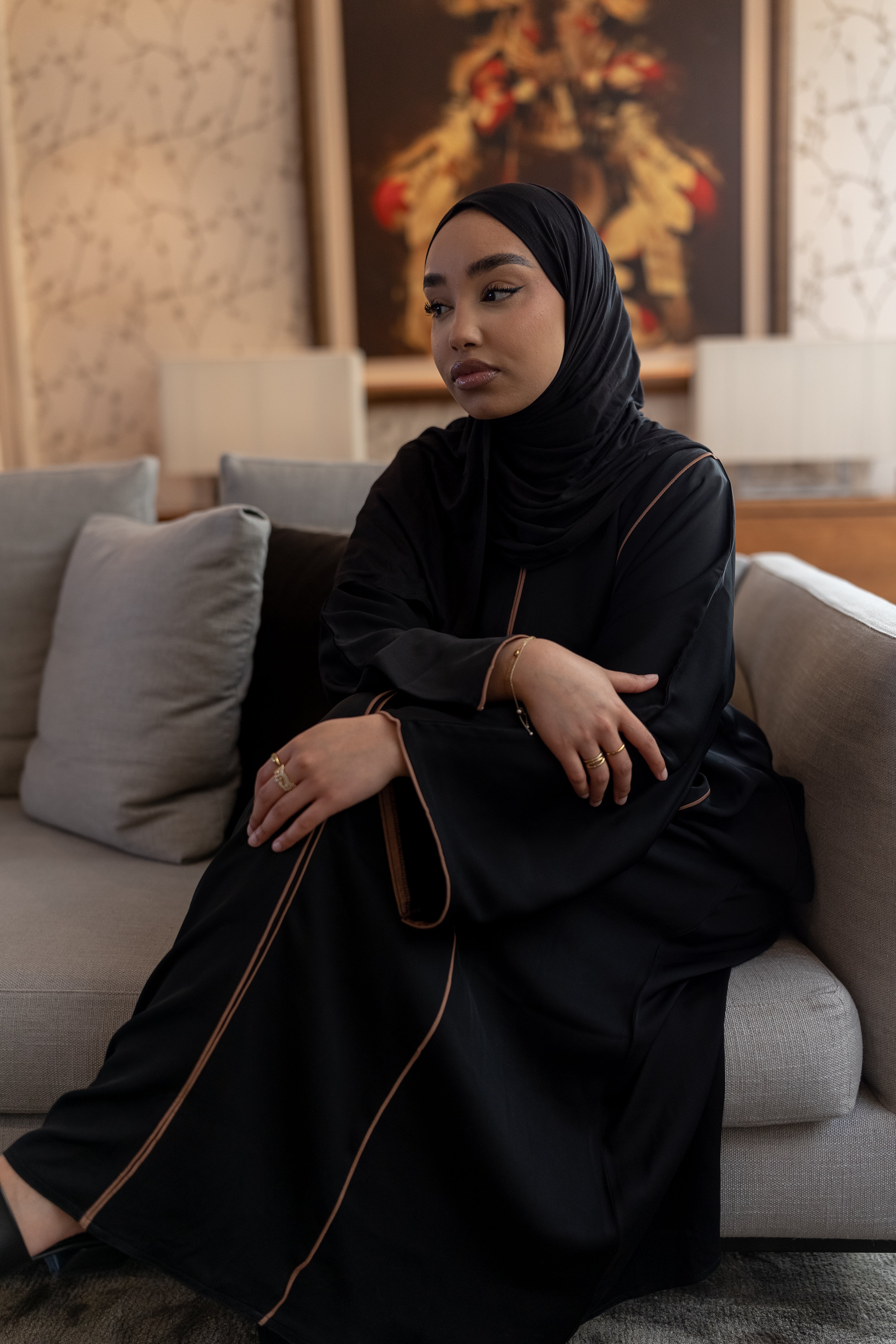 Layla Black and Brown Closed Abaya - HAWAA Clothing UK